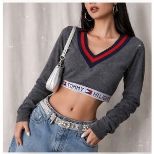 Tommy Hilfiger Bratz Y2K Crop Hoodie Logo Band 2000s Sporty XS